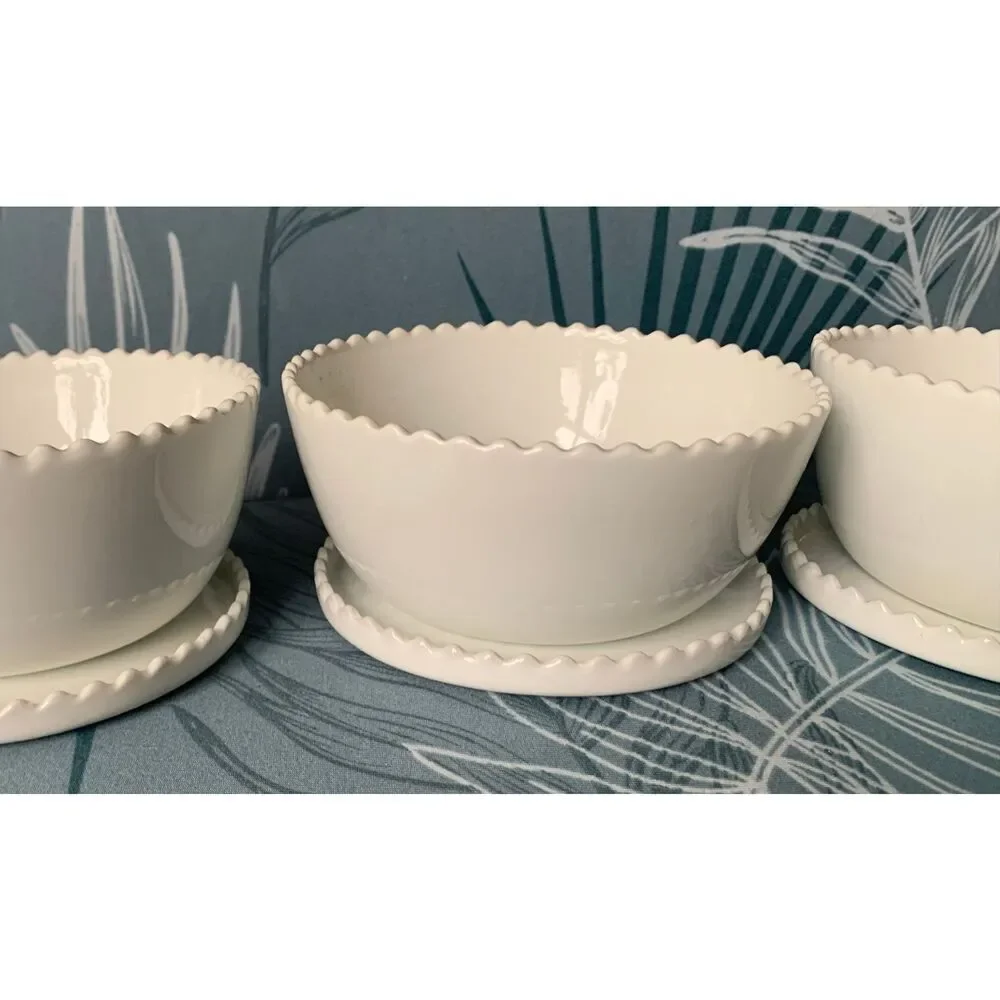 3 Paola Navone Crate & Barrel white scalloped Bowls & Sauces Set Lot